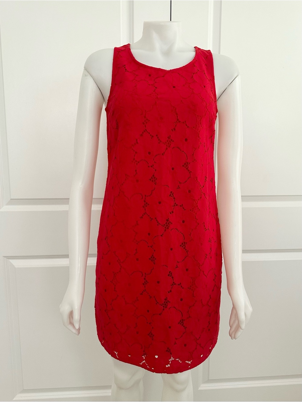 Banana Republic Vibrant Red Floral Lace Sleeveless Shift Dress - Americana - Picture 3 of 17